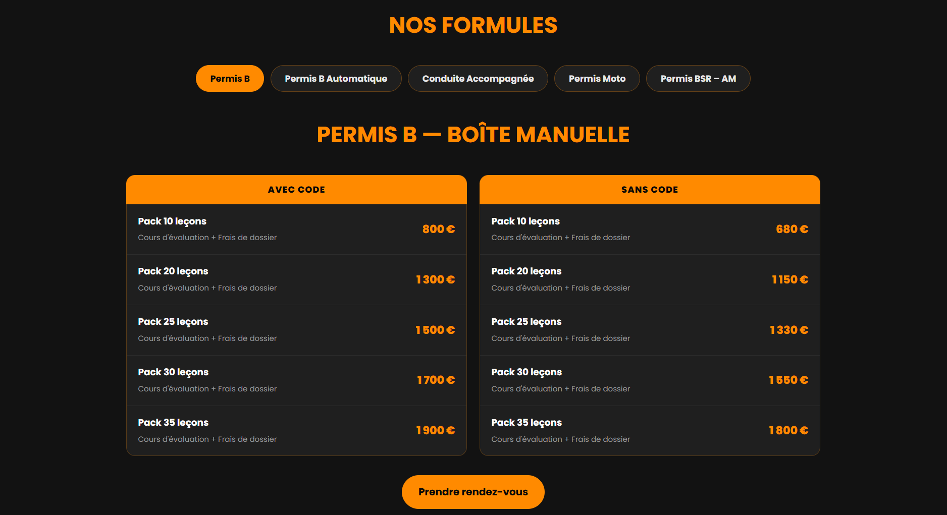 Présentation des différentes formules de conduite